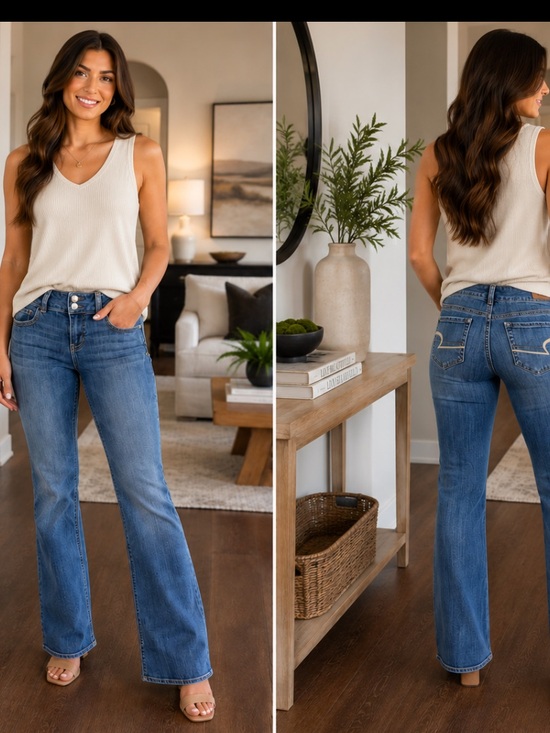 American Eagle Outfitters Denim - American Eagle Outfitters Medium Blue Boot-Cut High-Rise Jeans